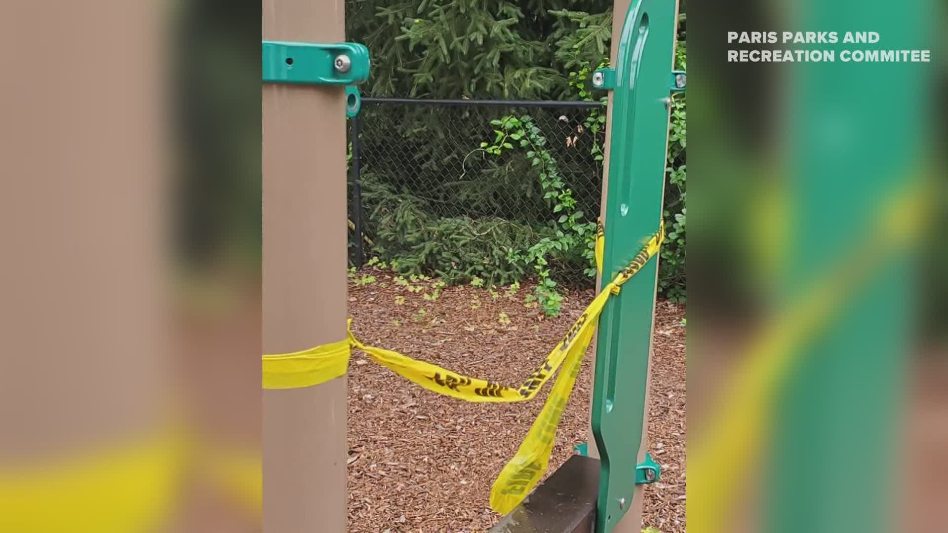 The Paris Police Department posted on their Facebook page that alleged vandals broke additional playground toys and broke locks sometime this past Saturday