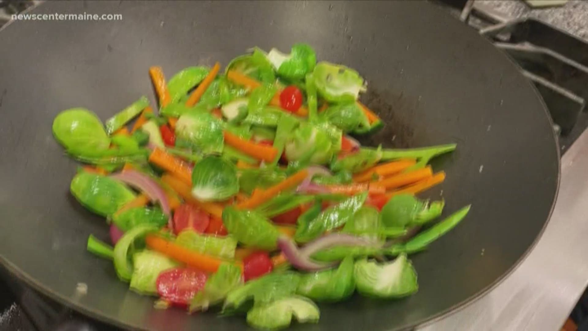 Chef David Turin makes a stir fry out of ingredients at home.