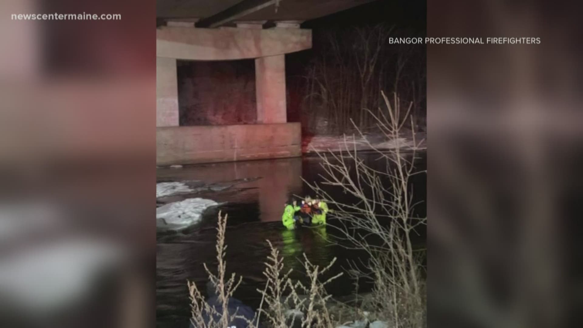 Bangor firefighters worked quickly to rescue a man stranded on a rock in the middle of the Kenduskeag Stream.