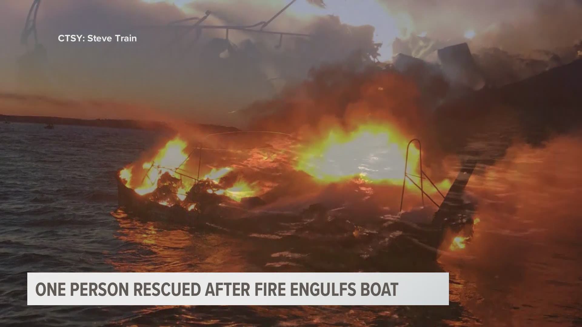 One person rescued after boat fire