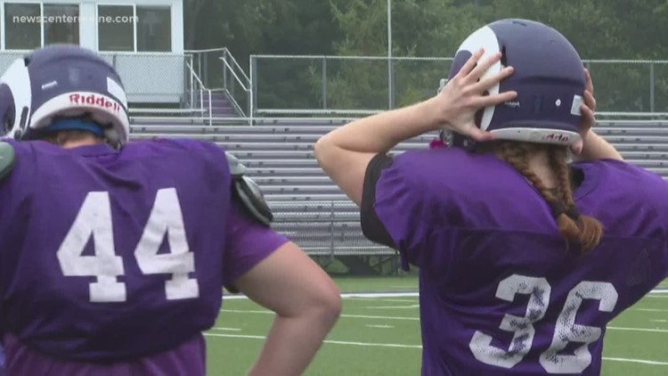Female football player ready to help the Deering Rams