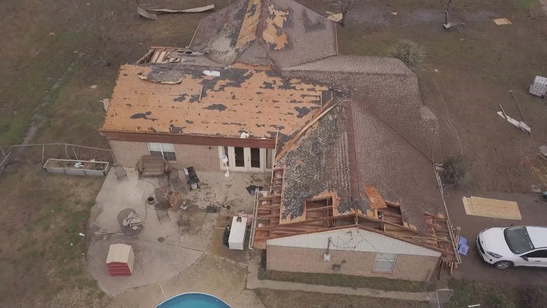 The tornado that struck Blue Ridge in rural Collin County Tuesday morning damaged or destroyed every building on the properties shared by the Reising-Diehl families.