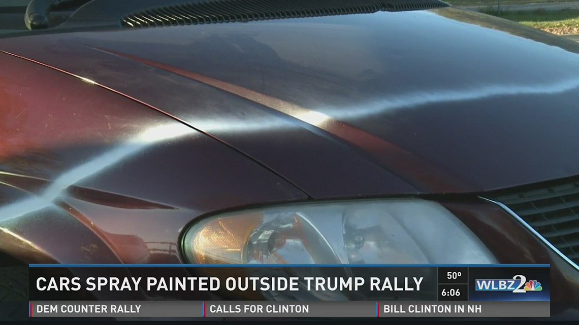 Trump Rally Paint Cars spray painted outside Trump rally | newscentermaine.com