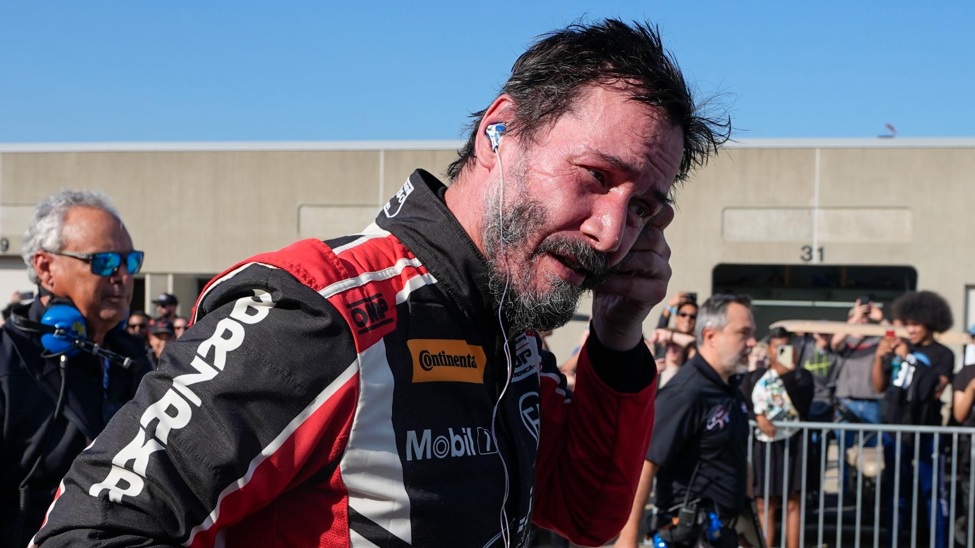 "The Matrix" and "John Wick" actor spun into the grass Saturday without a collision on the exit of Turn 9 a little more than halfway through the 45-minute race.