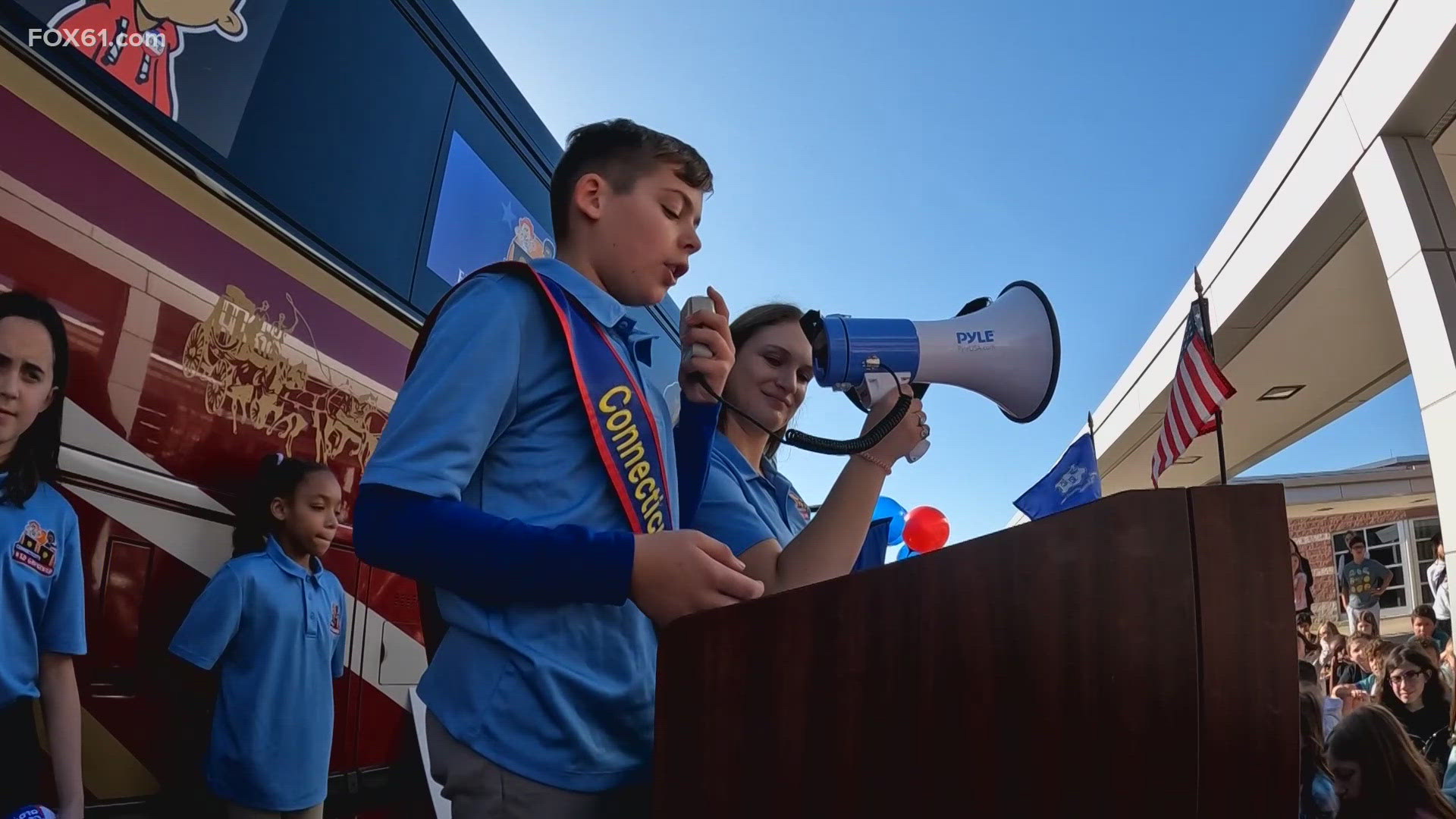 Connecticut's Kid Governor Election Rally Bus Tour begins.