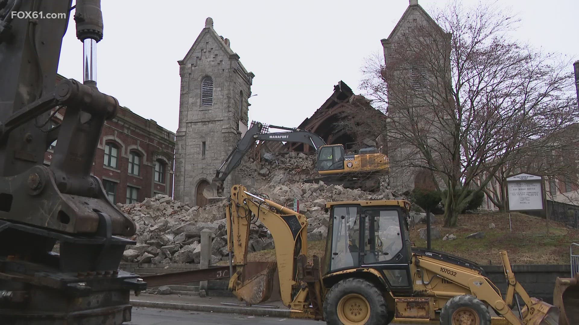 Clean-up continues at a historic church in New London that saw its steeple and roof collapse Thursday as officials said it was a total loss.