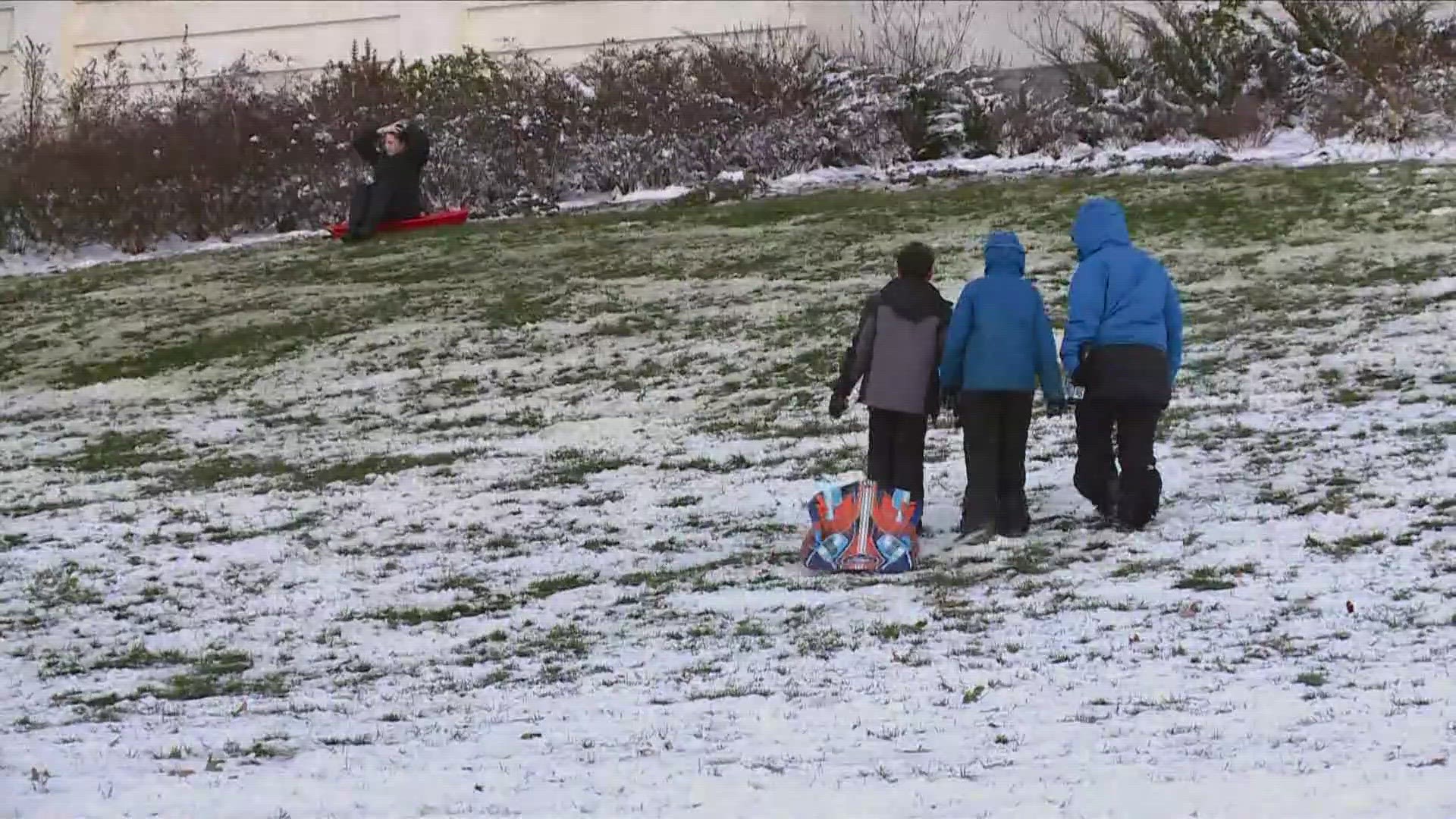 Sledding at Capitol Hill and a National Mall snowball fight made Tuesday a little fun.