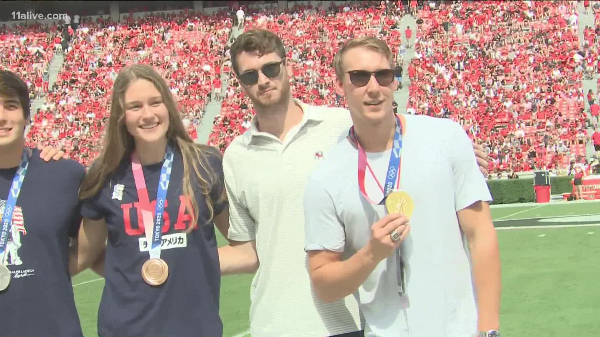 After competing in Tokyo, UGA honored several of its Olympians at Saturday's game.