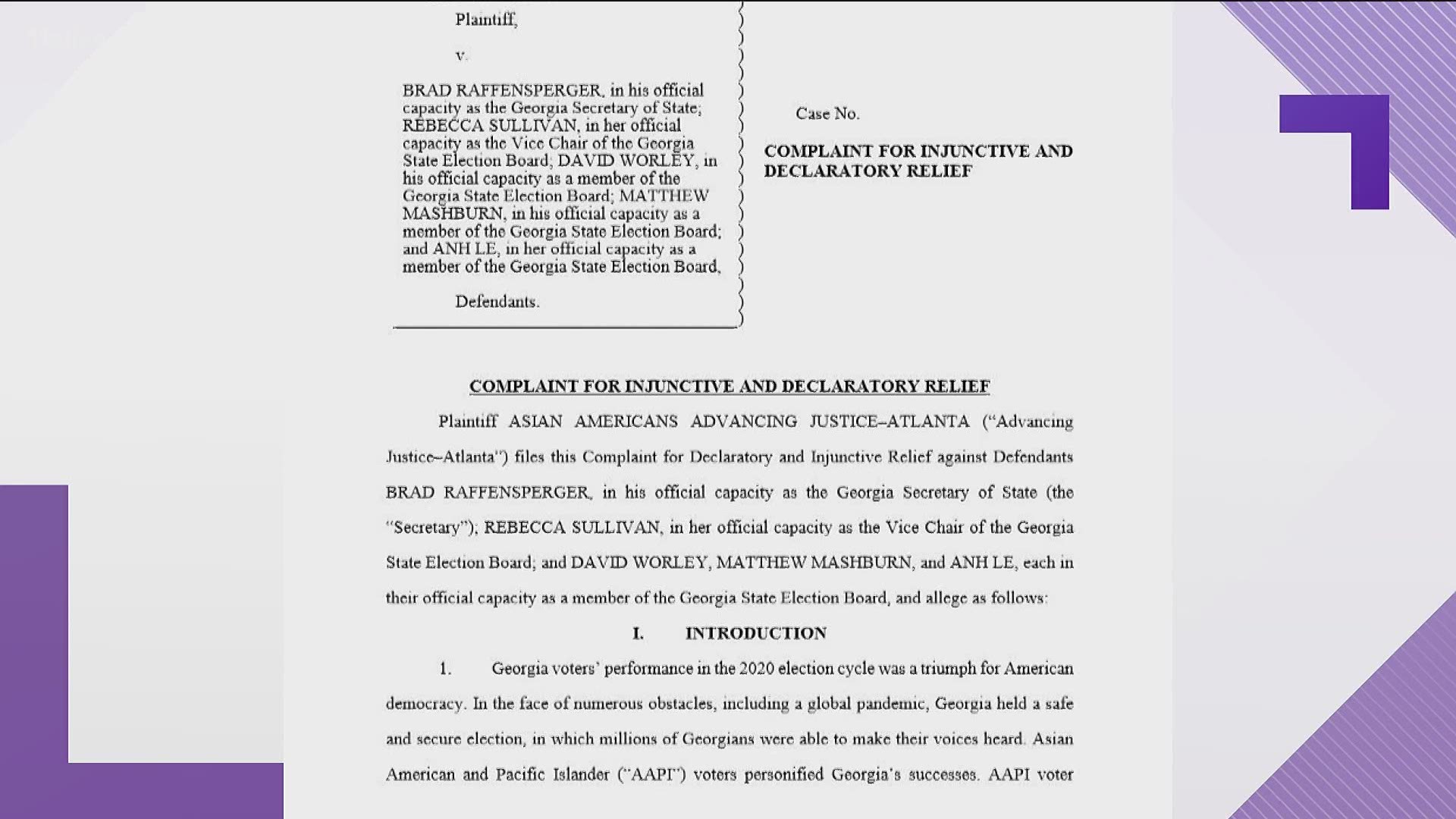 The suit focuses on some of the changes the law makes to absentee voting.