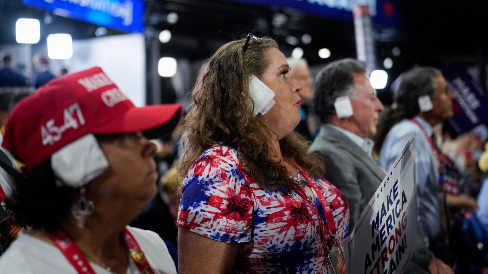 Some Donald Trump supporters are showing their support for the former president with ear bandages at the Republican National Convention in Milwaukee.